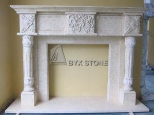 Beige Marble Flower Carved Fireplace for Indoor Decoration