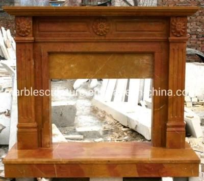 Simple Classic Stone Carving Mantel Yellow Marble Fireplace (SYMF-072)