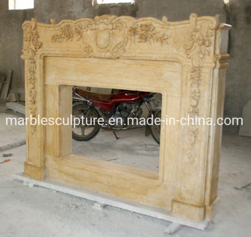 Classic Home Decoration Sculpture Beige Marble Fireplace (SYMF-163)