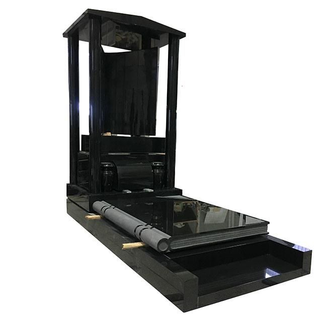 Indian Black Granite European Style Headstone with Modern Design