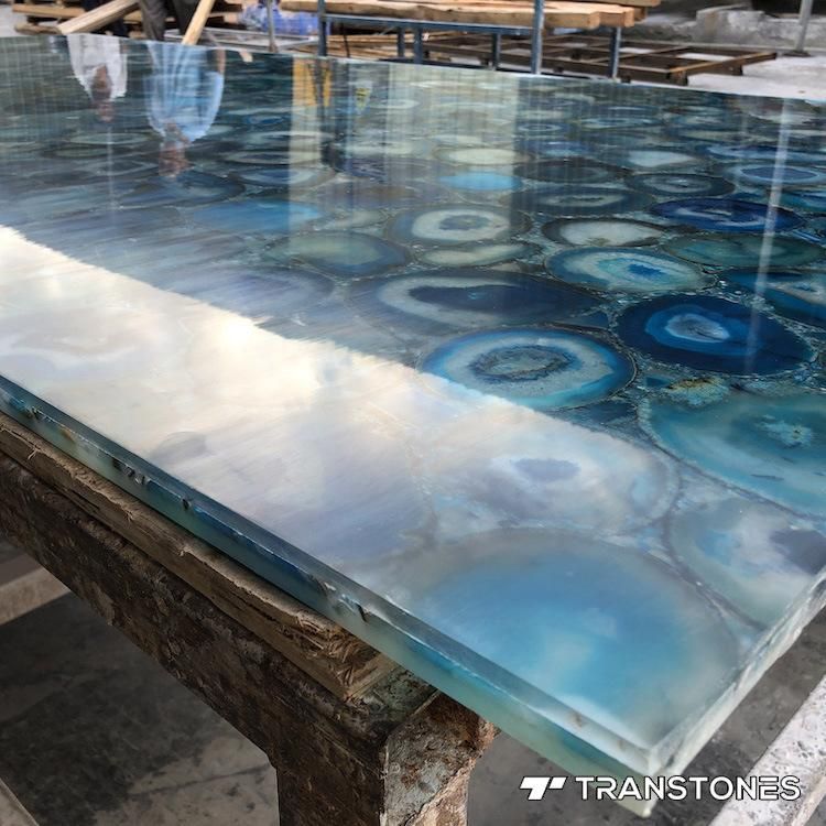 Transtones Blue Natural Stone Slab Agate Countertop & Table