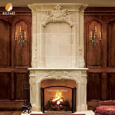Indoor Customized Hand Made Modern Overmantel Fireplace Simple Marble Mantel