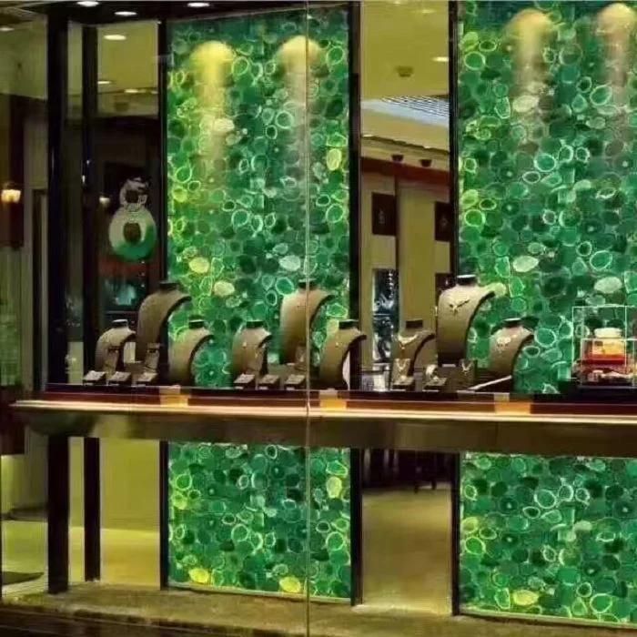 Gemstone Backlit Slab Green Agate Translucent Onyx Glass Panel Wall Decor