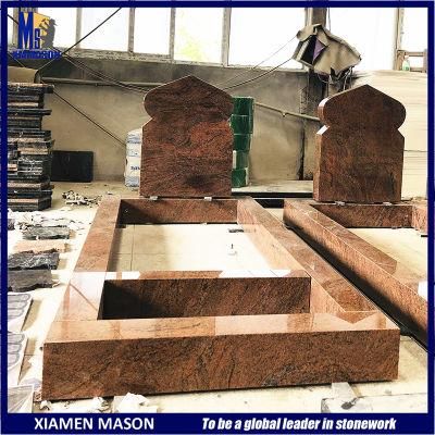 Large Muticolor Red Granite Kerbset Gravestone for Muslem