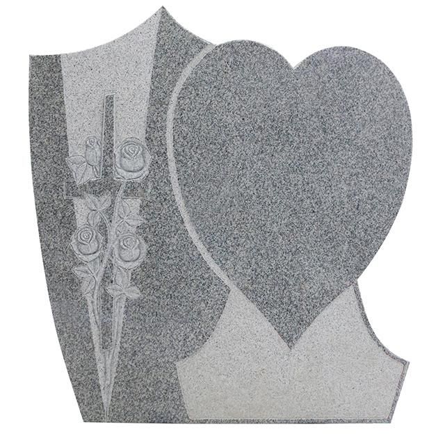 Custom Heart Shape Xiamen Tombstone with Engraved Cross Flower