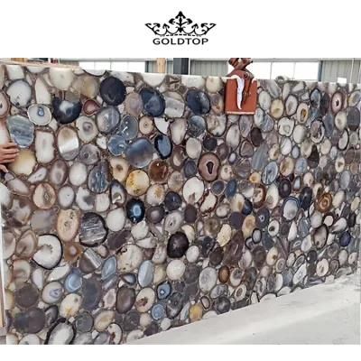Black Iced Agate Gemstone Slab for Kitchen Table Semi-Precious Crystal Slab