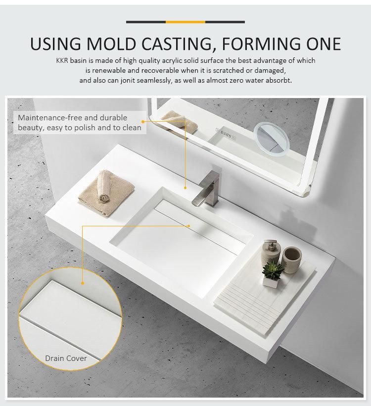 Kkr Wash Basin Solid Surface Double Sink Texture Veining Marble Bathroom Vanity Sink 6.16