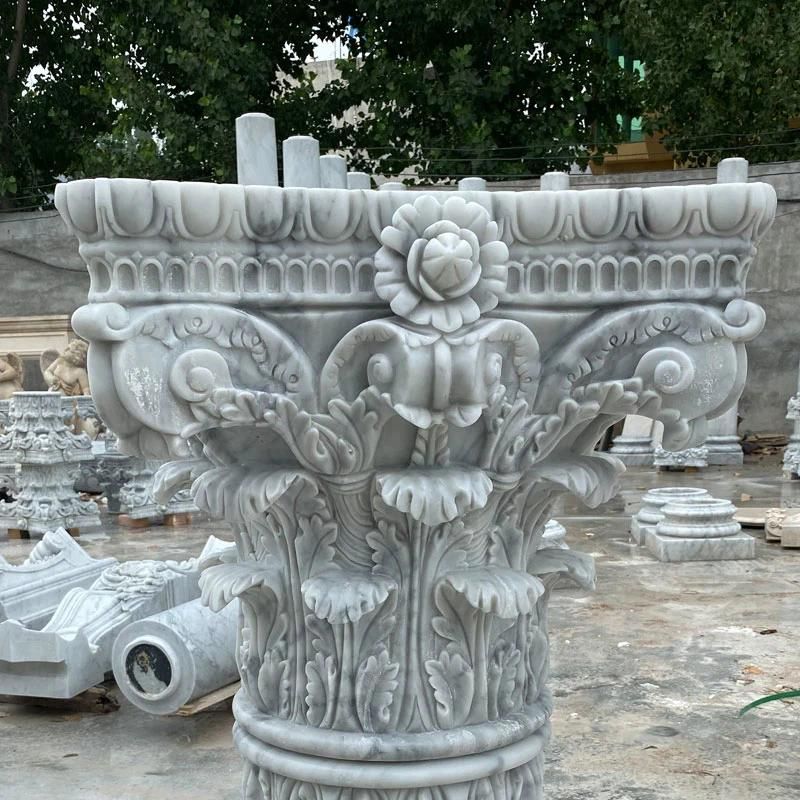 Exquisite Natural Solid Marble Stone Corithian Column for House Construction Decoration