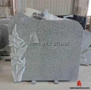Grey Granite Carved Daffodils Flower Cemetery Monument