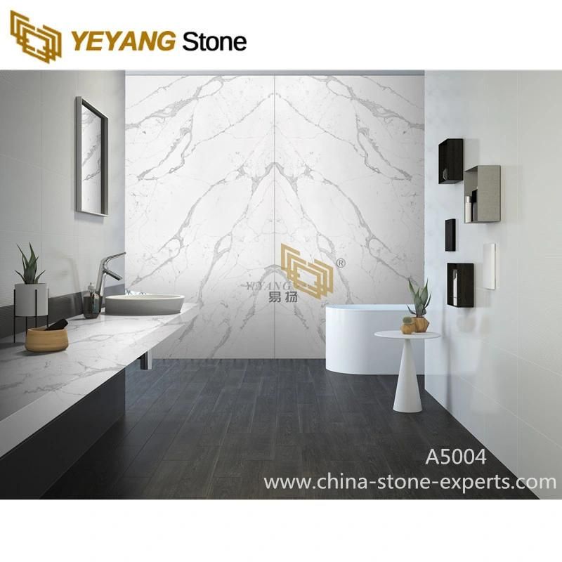 White Calacatta Quartz Slab Grey Veins for Kitchen Island/Bathroom/Background/Wall/Countertop