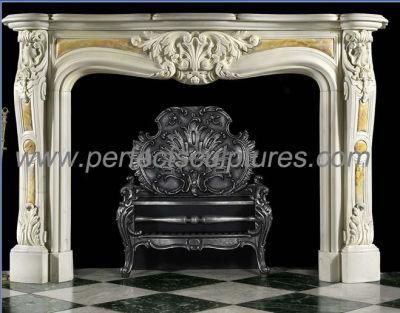 New Design White Marble Fireplace Surround with Onyx Jade (QY-LS437)