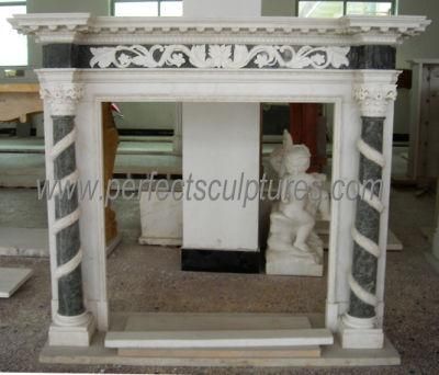 Flower Carving Green Marble Fireplace with Roman Column (QY-LS364)