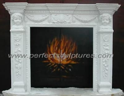 White Marble Statuary Fireplace Surround with Carved Boy Statue (QY-LS087)
