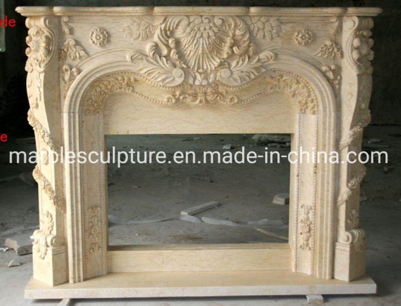 Beautiful Hand Carving Marble Fireplace with Surround Flowers (SYMF-198)