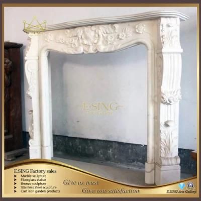 Modern Natural Stone Hand Carved French White Marble Fireplace Surround