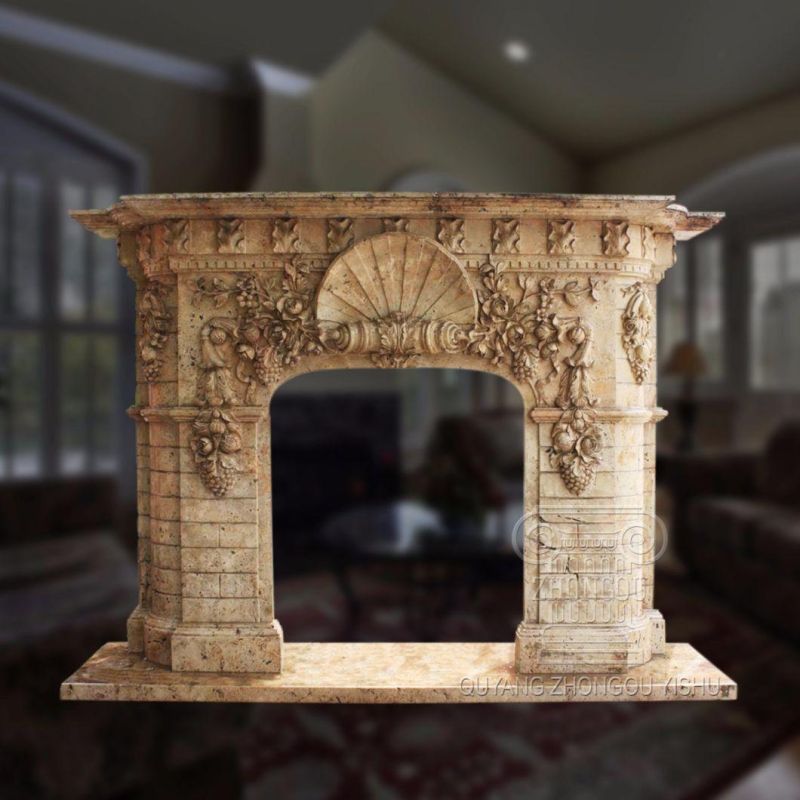 Great Quality Yellow Simple Classic Design Natural Marble Fireplace