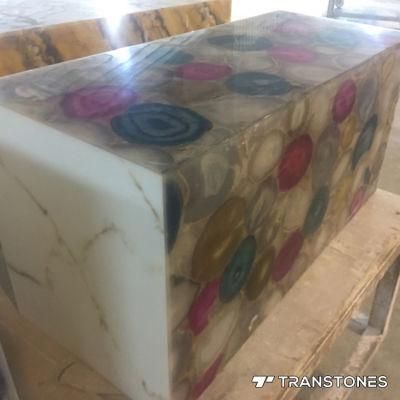 Translucent Polished Customized Colorful Natural Agate Table Front &amp; Top