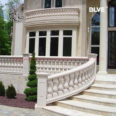 Blve Outdoor Villa Luxury White Marble Balusters Stairs Handrails Natural Stone Balcony Railing