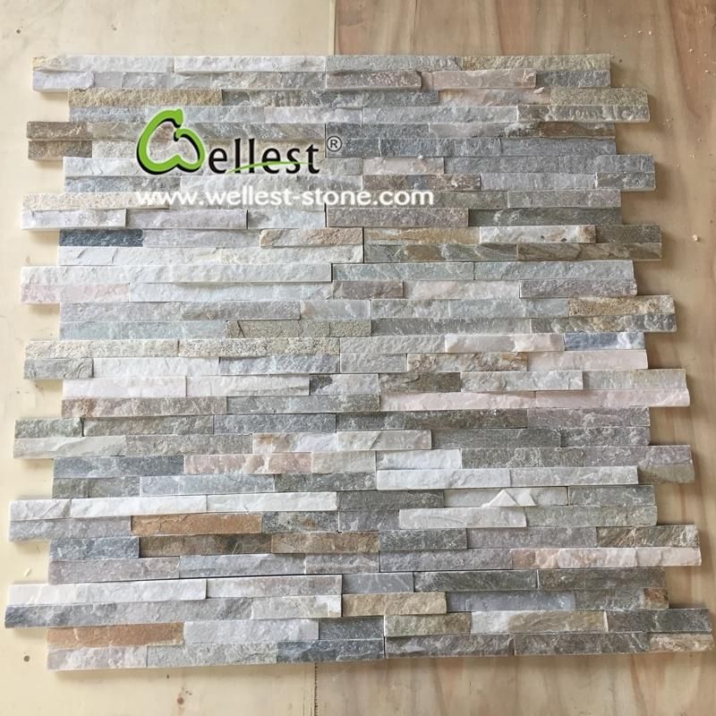 Natural Yellow Wood Slate Stacked Culture Stone Water Feature