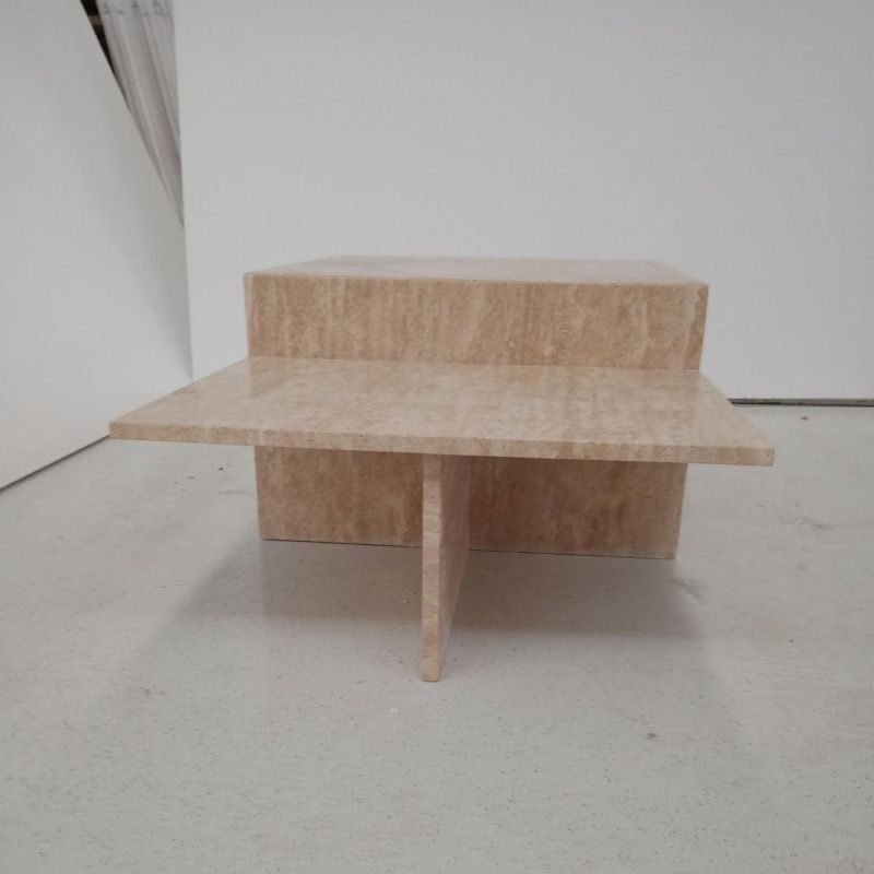 Furniture Stone Dining Coffee Table Beige Marble Travertine Dining Table Set