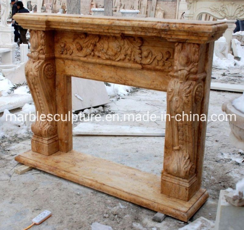European Style Antique Yellow Marble Fireplace Hand Carved (SYMF-173)