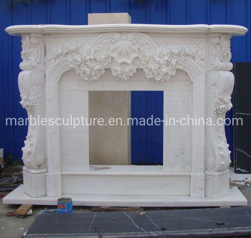 Popular Exquisite White Marble Stone Sculpture Fireplace (SYMF-287)