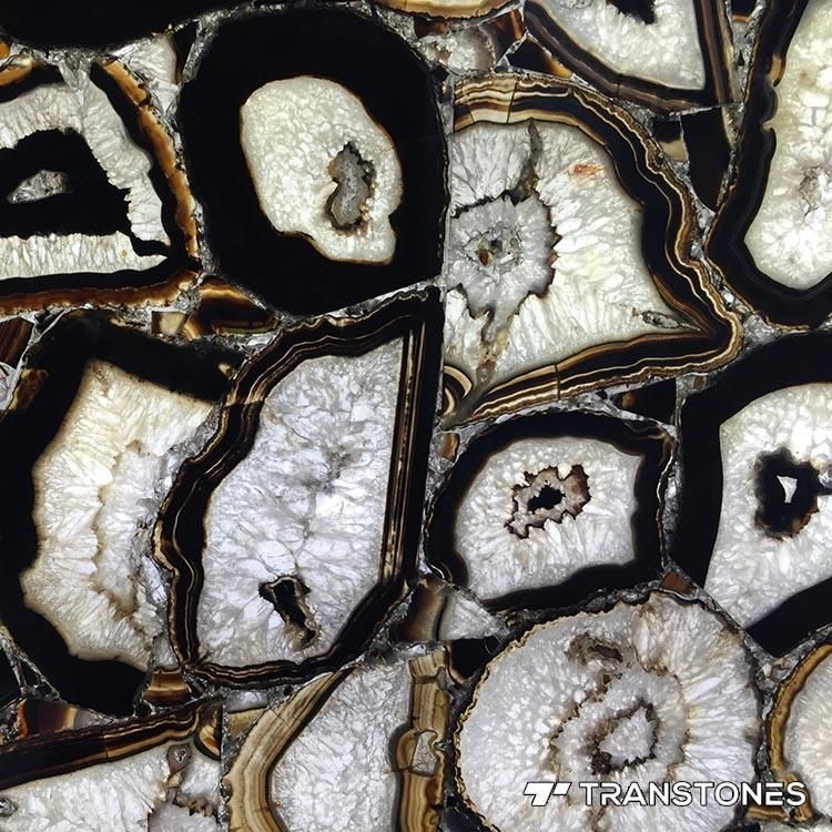 Interior Material Translucent Polished Black Agate Wall Panel
