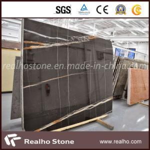 Nature Stone Polished Slab Gold Veins Black Sahara Noir Marble for Floor and Wall Tiles