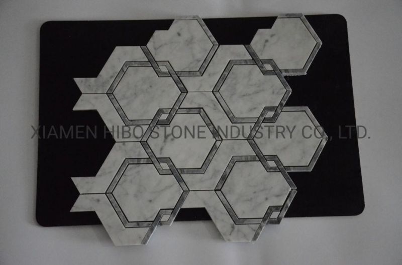 Natural Black and Brass Waterjet Marble Mosaic Wall Tile