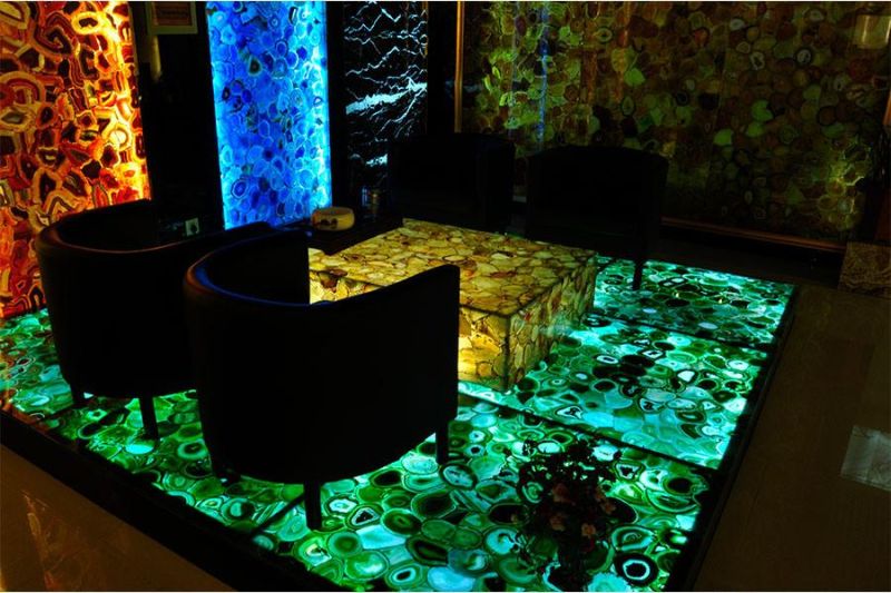 Hotel Salon Cafe Restaurant Interior Decoration Luxury Semi-Precious Stone Blue Agate Back Lights for Big Wall and Column Decoration