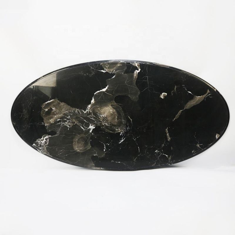 Modern Silver Dragon Black Marble with Stainless Steel Frame Oval Dining Table