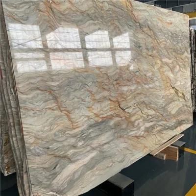 Brazilian Natural Gold Silk Quartzite Slab Exotic Stone for Countertop and Villa Decoration