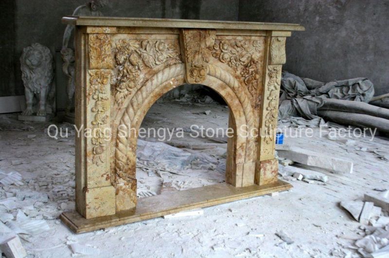 Cheap Caved Antique Calcium Stone Indoor Marble Fireplace (SY-MF342)