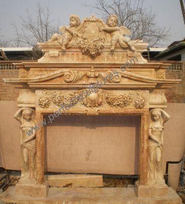 Antique Stone Marble Double Fireplace Surround with Lady Statue (QY-LS634)