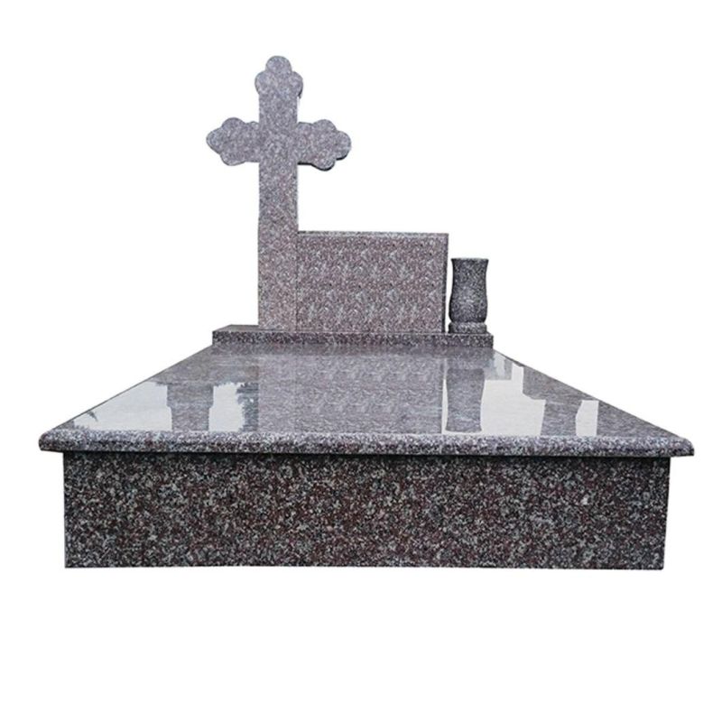 Brown Star Granite G664 Hungarian Tombstone with Orthodox Headstone Vase
