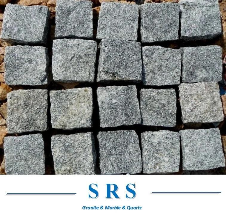 Natural Rough Split Granite Stone Cubic Cobblestone Paver on Mesh for Outdoor Driveway/Walkway Flooring