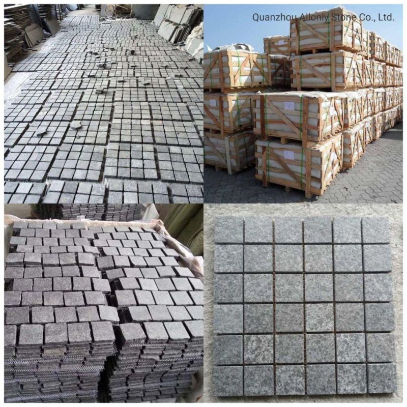 Wholesale G684 Black Basalt Mesh Back Pavers Cobblestone for Driveway