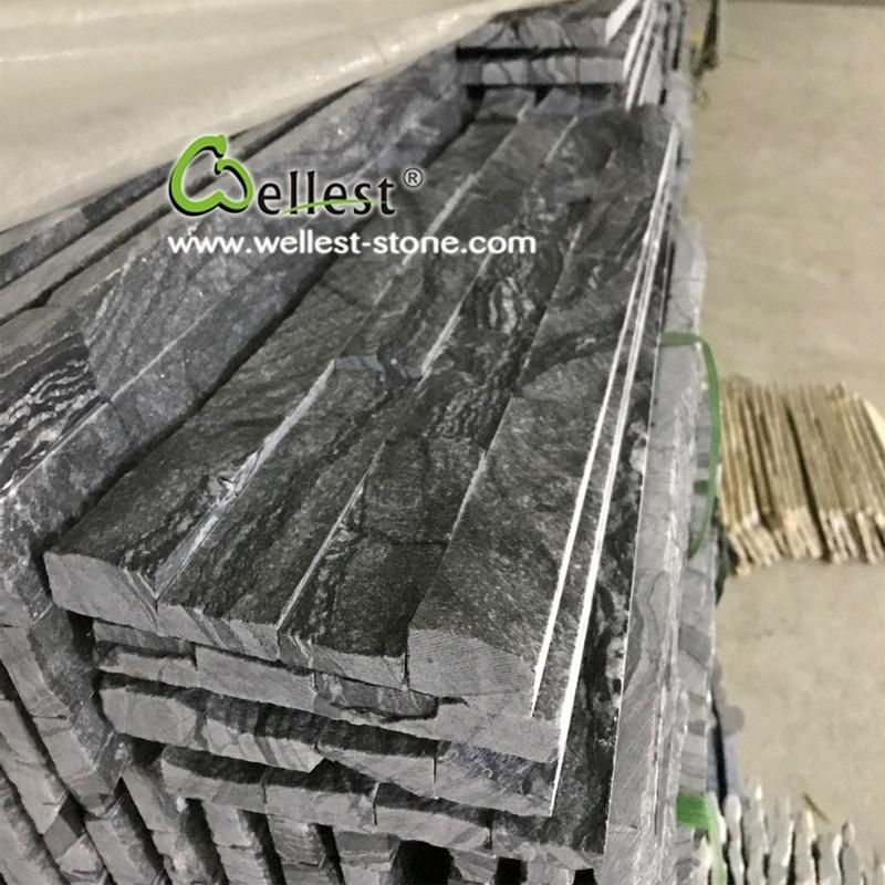 Black Forest Wood Marble Culture Stone Fireplace Surround, Black Ancient Wood Marble Ledgestone