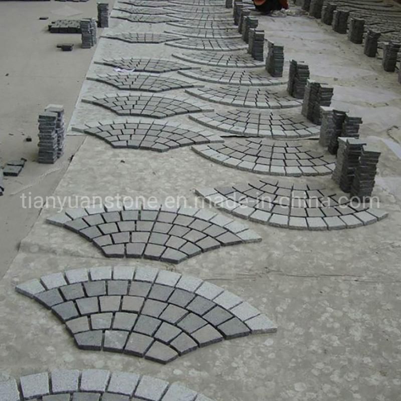 Black Granite Cobblestone on Mesh for Exterior Patio Paving