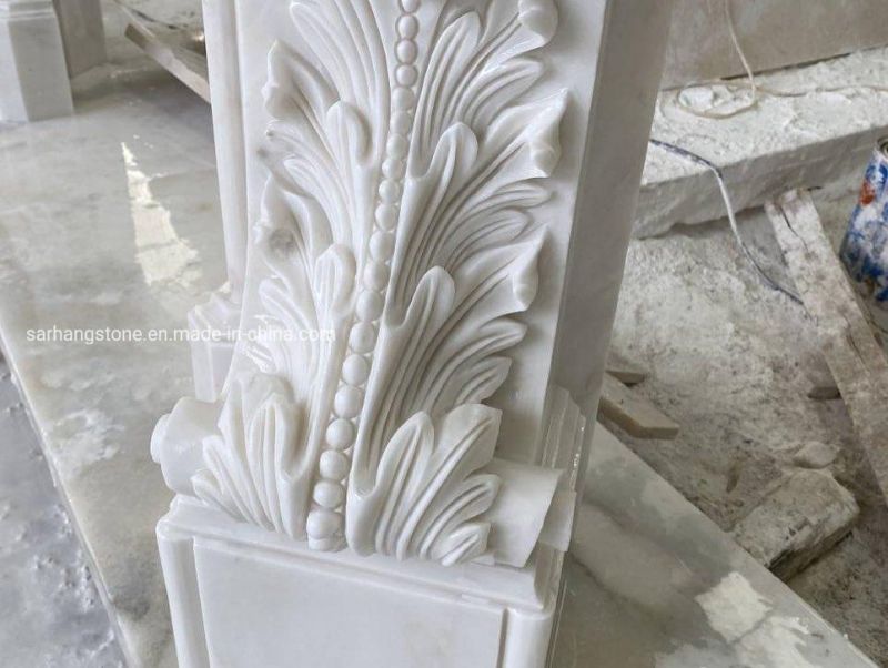 Popular Design Hand Carved Decorative Natural White Marble Fireplace Mantles