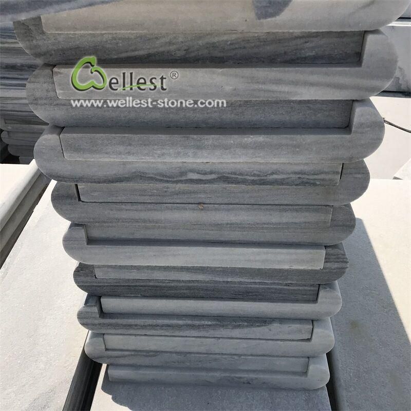 Qt 036 Cloudy Grey Quartzite Random Vein L Shape Bullnose Coping Steps