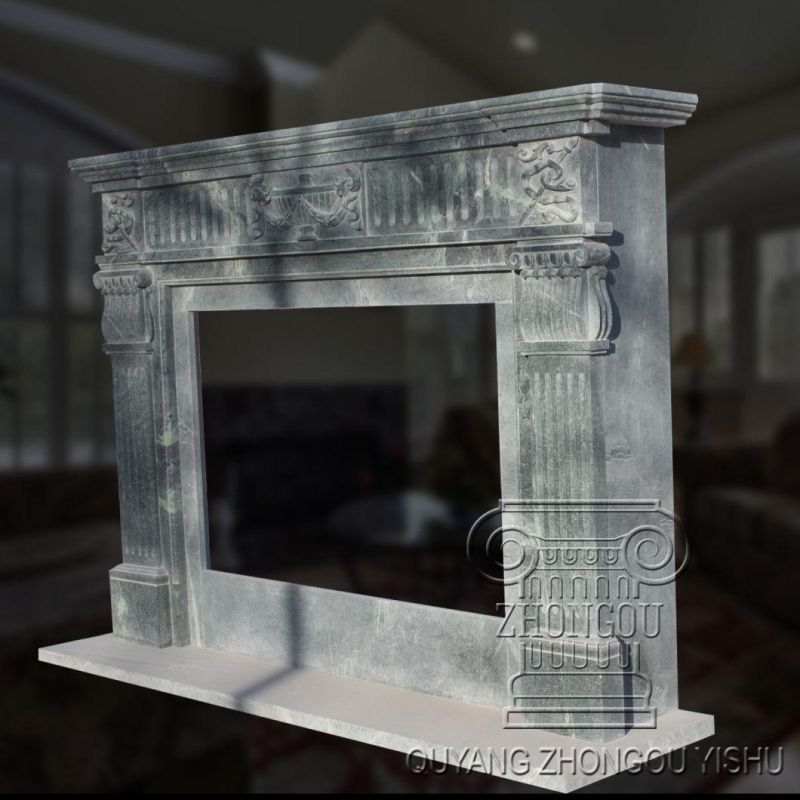 Geart Qauality Hand Carved Green Color Classic Design Natural Marble Fireplace