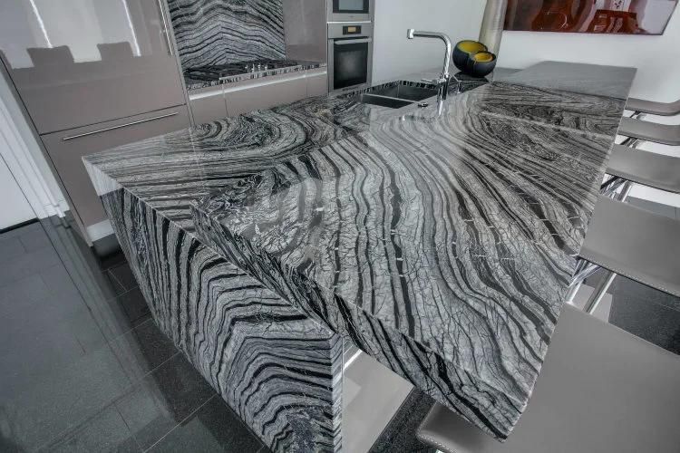 Yunfu Ancient Wooden Texture Reception Desk Black Wood Marble Slab