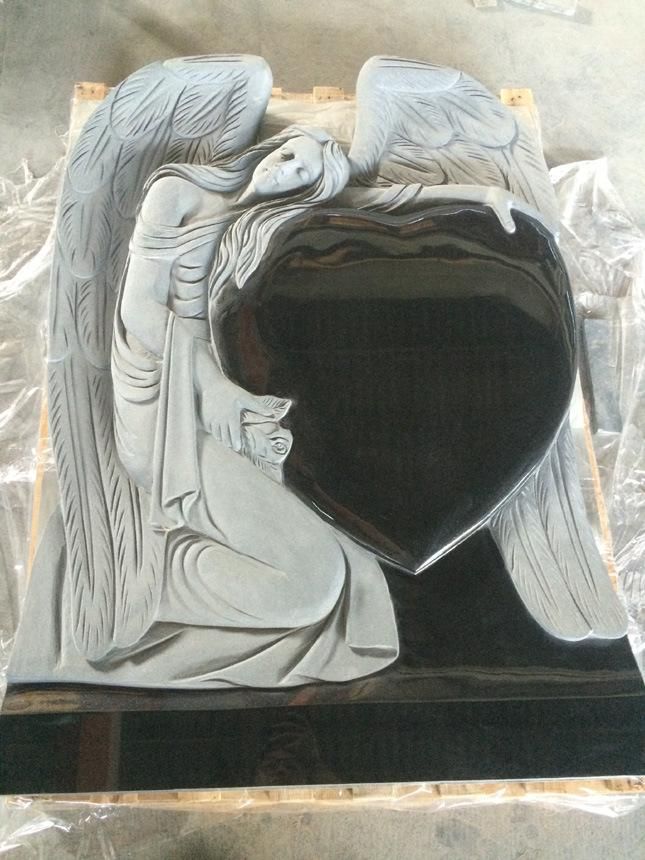 Custom India Black Granite Hand Carving Angel Monument Tombstone Headstone