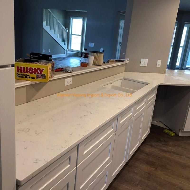 Polished Middle White/Carrara White Quartz Countertops for Kitchen Project (US Project)