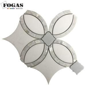 Waterjet Thassos White Marble Mix Pearl Shell Mosaic Tile Backsplash