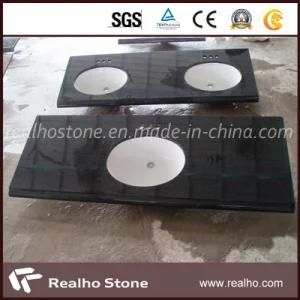 India Black Galaxy Granite Bathroom Countertop with Ceramic Sinks