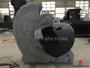 Shanxi Black Granite American Angel Carved Monument with Heart