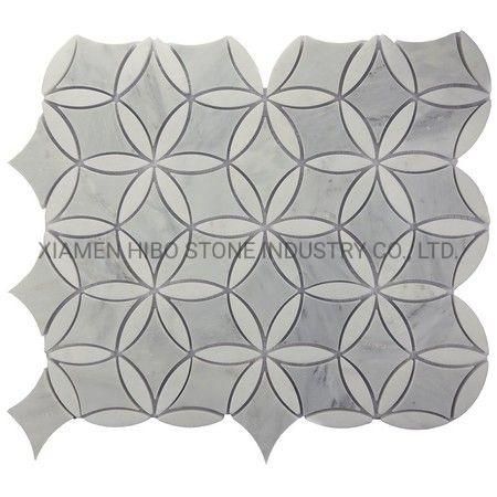 Calacatta Gold and Thassos White Polished Waterjet Mosaic Tiles