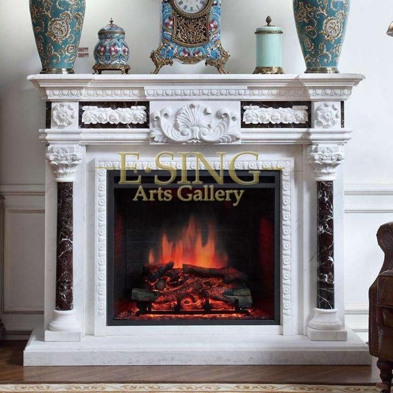 Modern Simple Style Freestanding Gas White Marble Fireplace Frame Indoor Used Fireplace